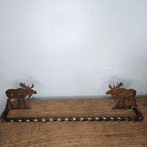 Rustic Wrought Iron Moose Towel Bar 24 Inch Twisted Metal Lodge Cabin Decor